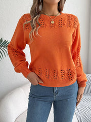 Hollow Out Eyelet Long Sleeve Sweater 