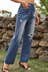 Distressed Buttoned Loose Fit Jeans 