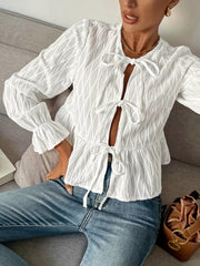 Tie Front Flounce Sleeve Blouse 