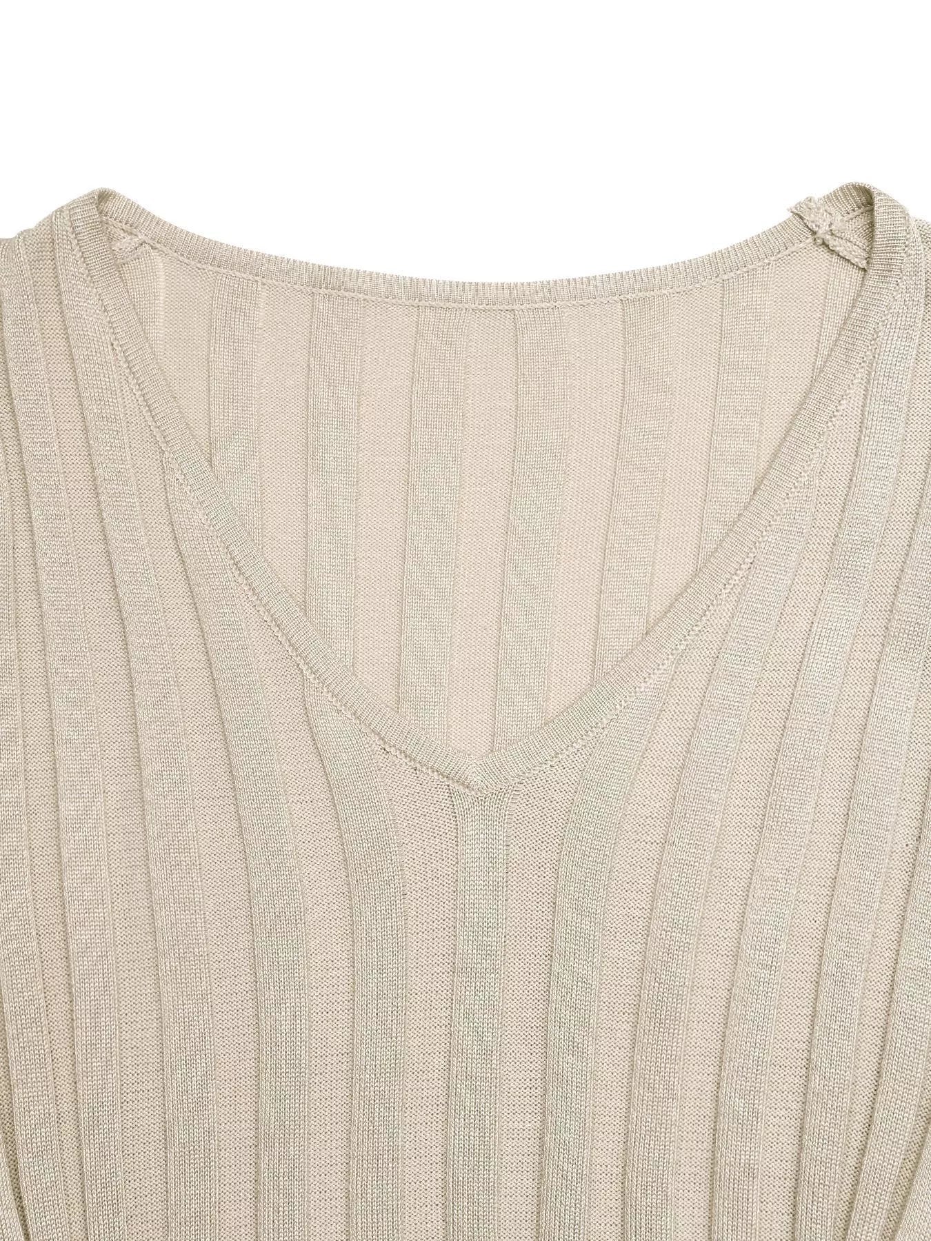 Ribbed Knit V-Neck Long Sleeve Maxi Dress 
