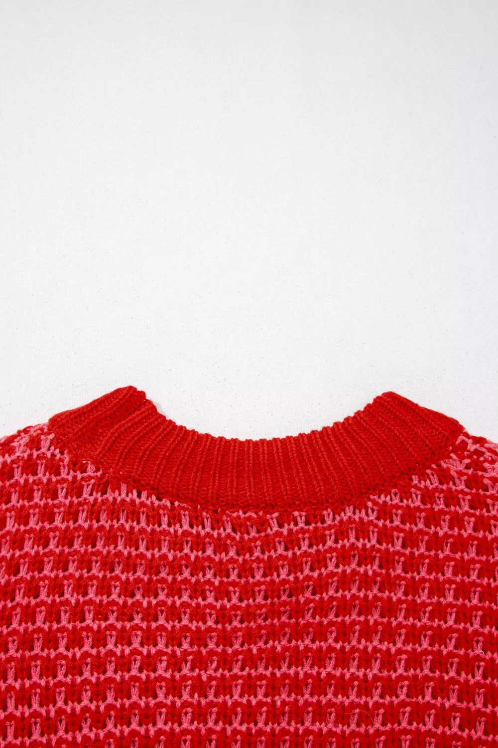 Stripe Wavy Crochet Eyelet Detail Ruffle Half Sleeve Sweater 
