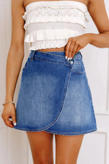 Wrapped Crossed Waist Denim Mini Skirt 