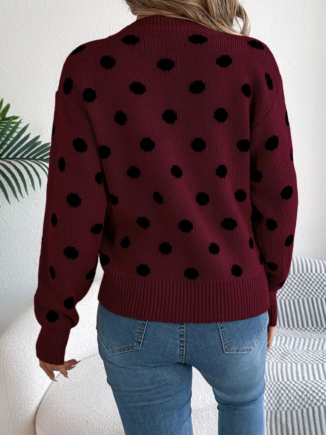 Polka Dot Round Neck Sweater 