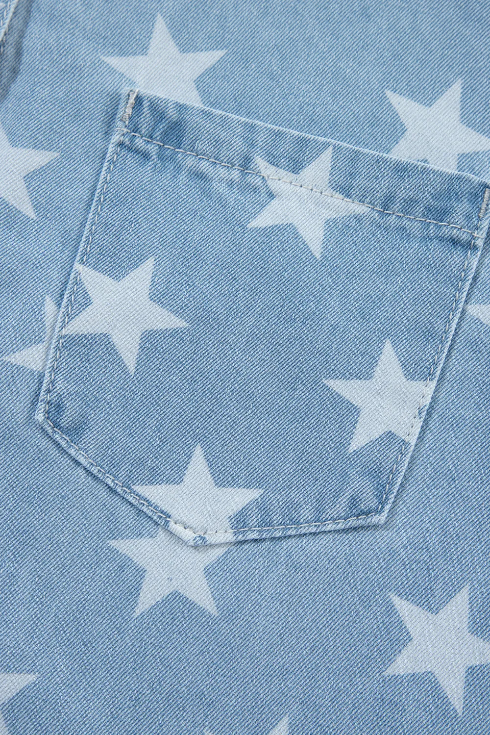 Raw Hem Star Collared Neck Denim Top 