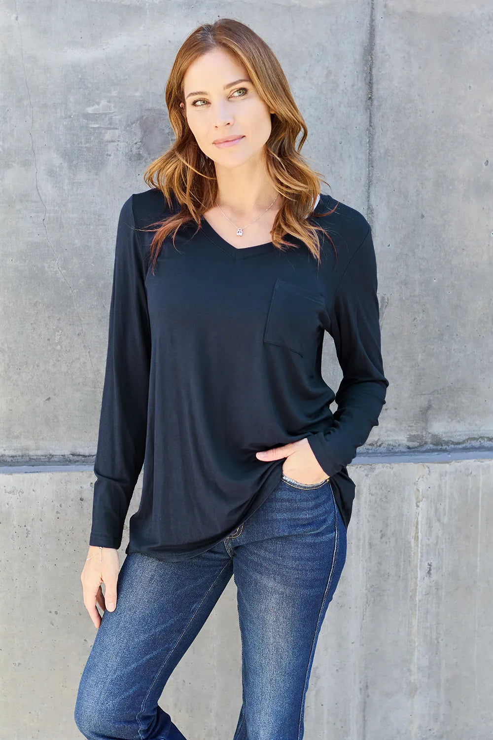 Basic Bae Full Size V-Neck Long Sleeve Top 