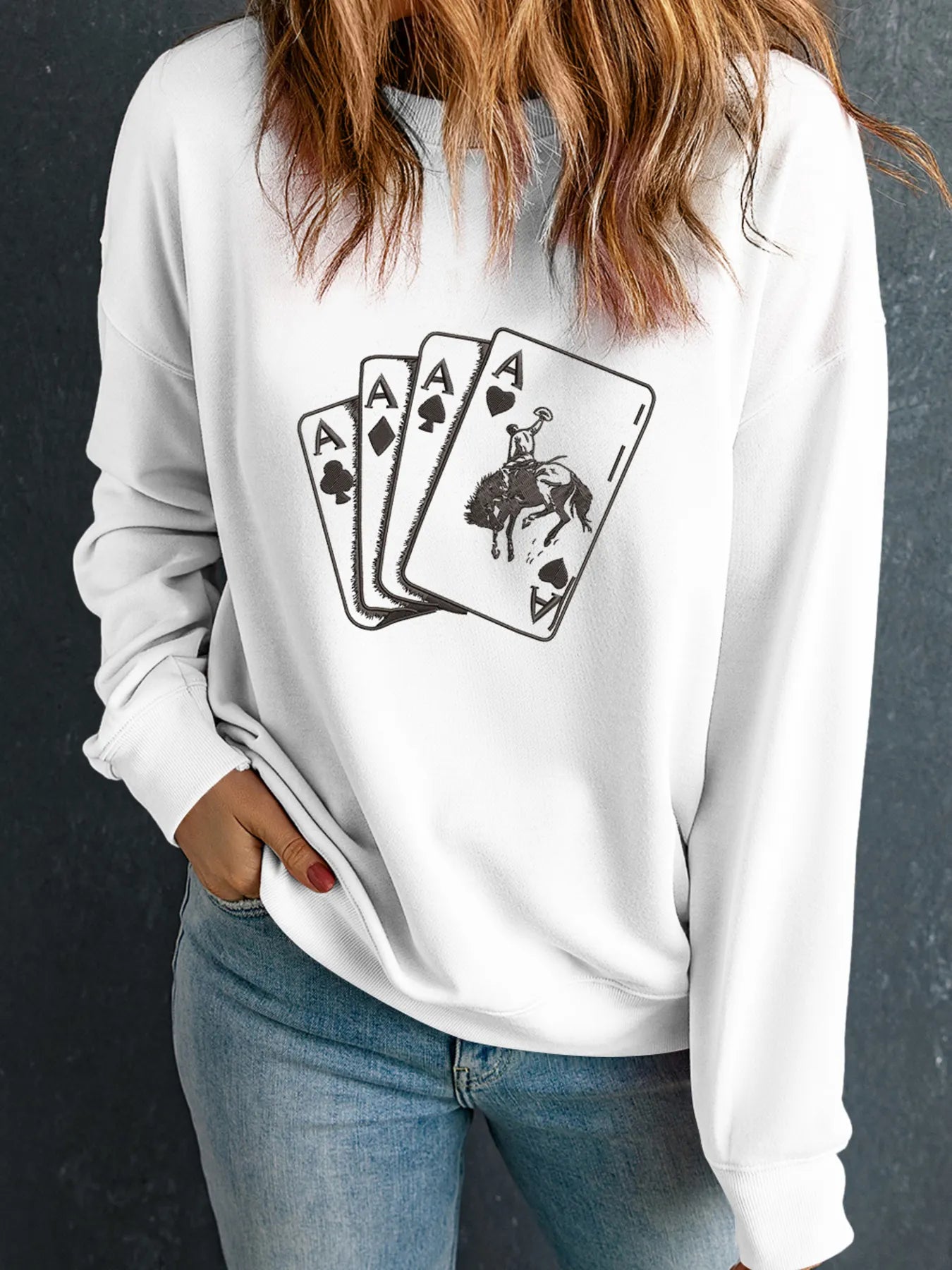 Ace Card Cowboy Graphic Long Sleeve Sweatshirt 