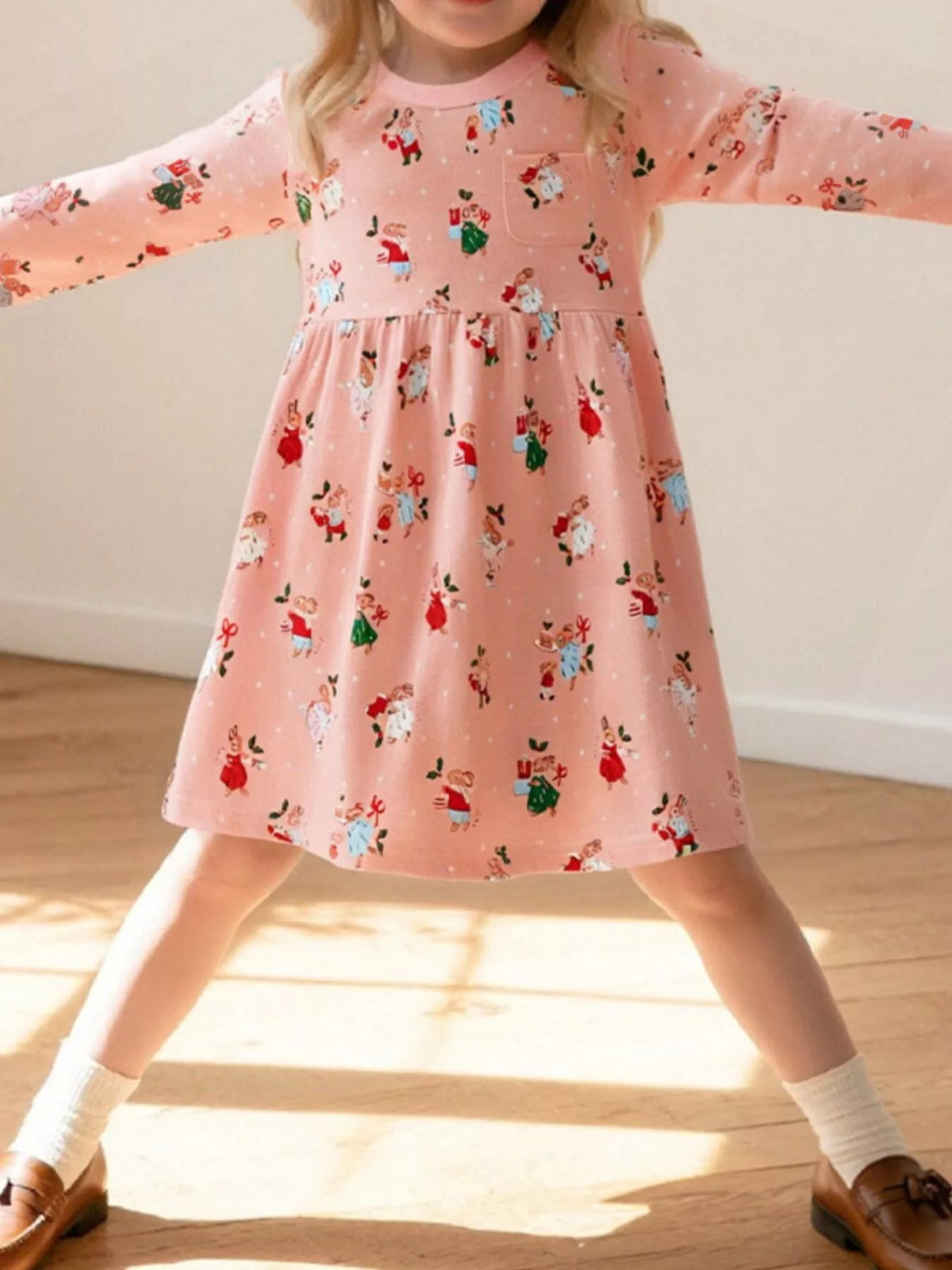 Children's Christmas Print Long Sleeve Dress 