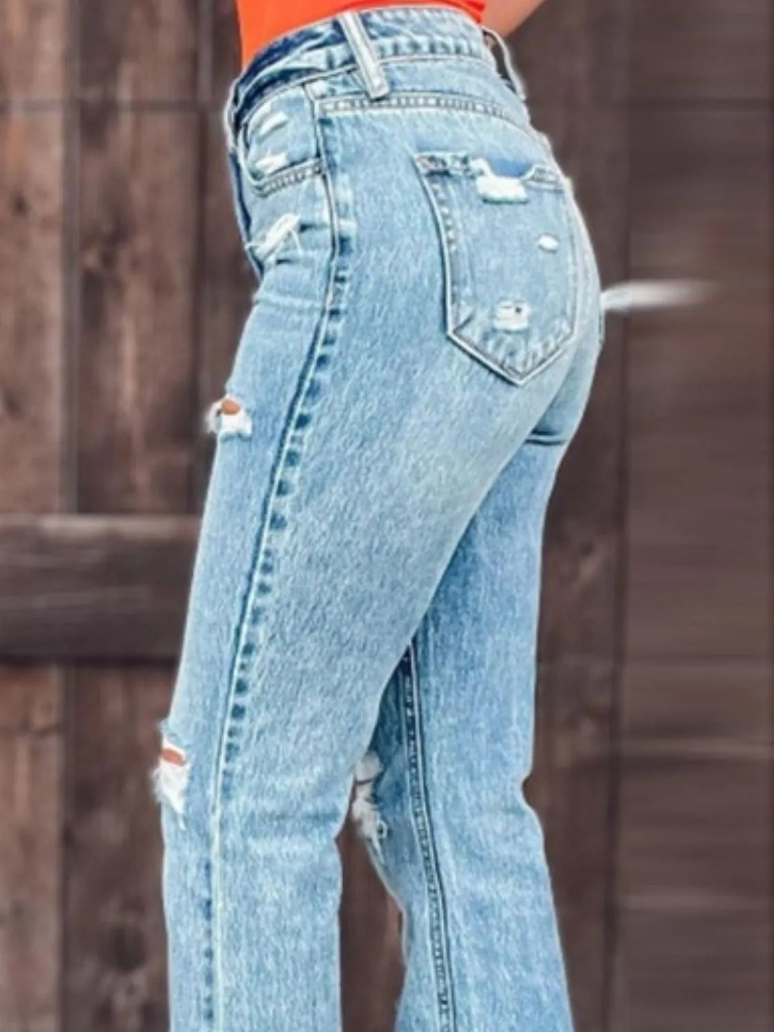 Distressed Slit Bootcut Jeans 