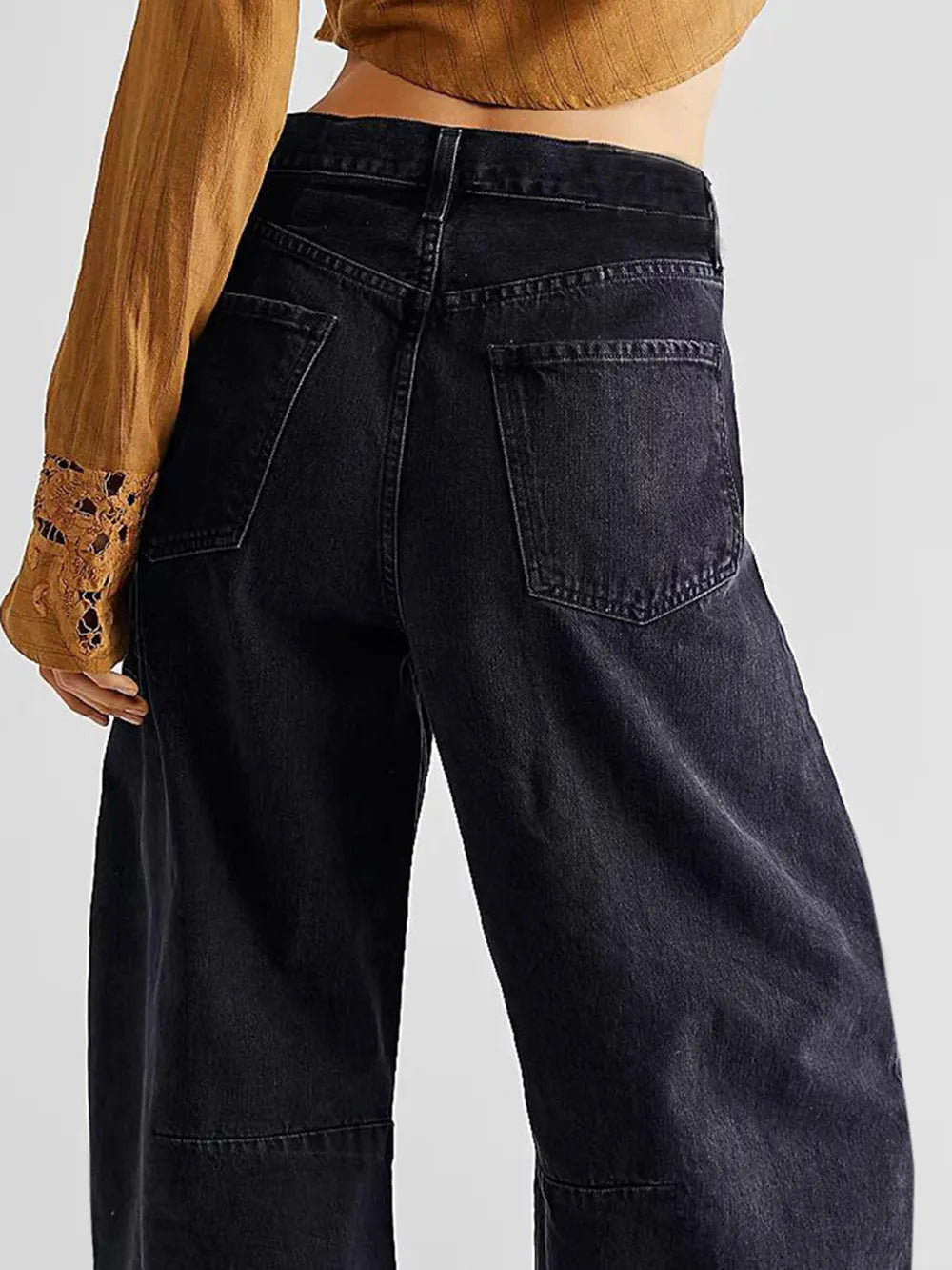 Raw Hem Wide Leg Jeans with Pockets 