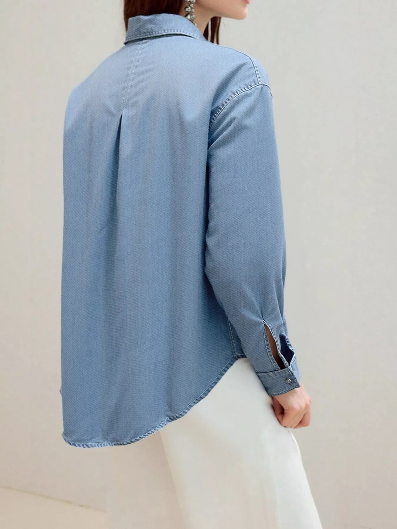 Full Size Button-Up Long Sleeve Denim Shirt Plus Size 