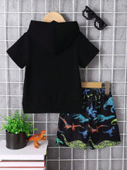 Children's Dinosaur Short Sleeve Hooded Top and Pants Set 