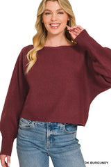 Zenana Boat Neck Balloon Sleeve Sweater 