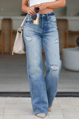 Distressed Straight Jeans with Pockets 
