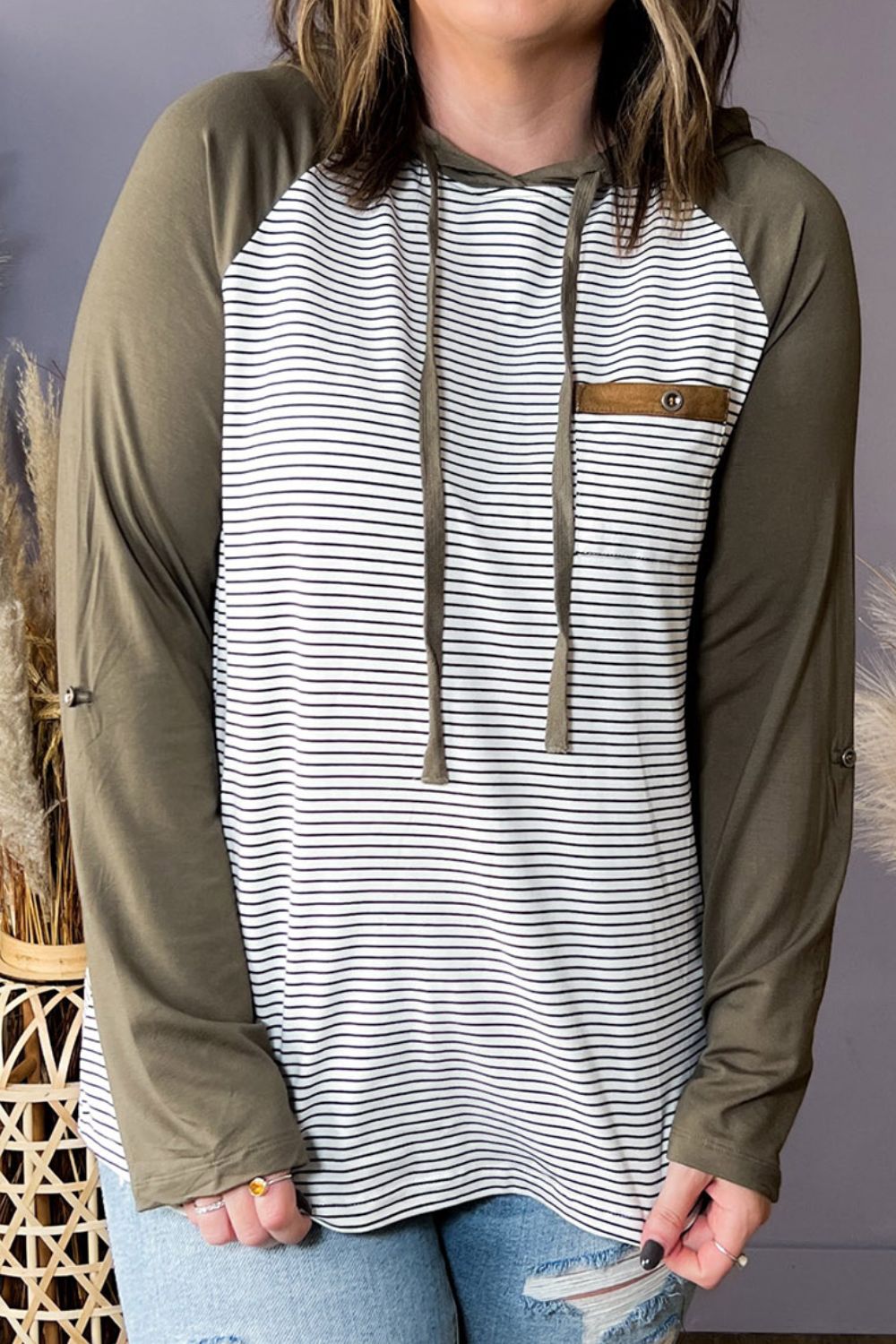 Plus Size Striped Long Sleeve Hoodie 