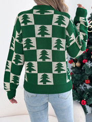 Christmas Tree Checkerboard Pattern Sweater 