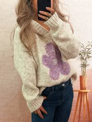 Flower Long Sleeve Hooded Sweater 