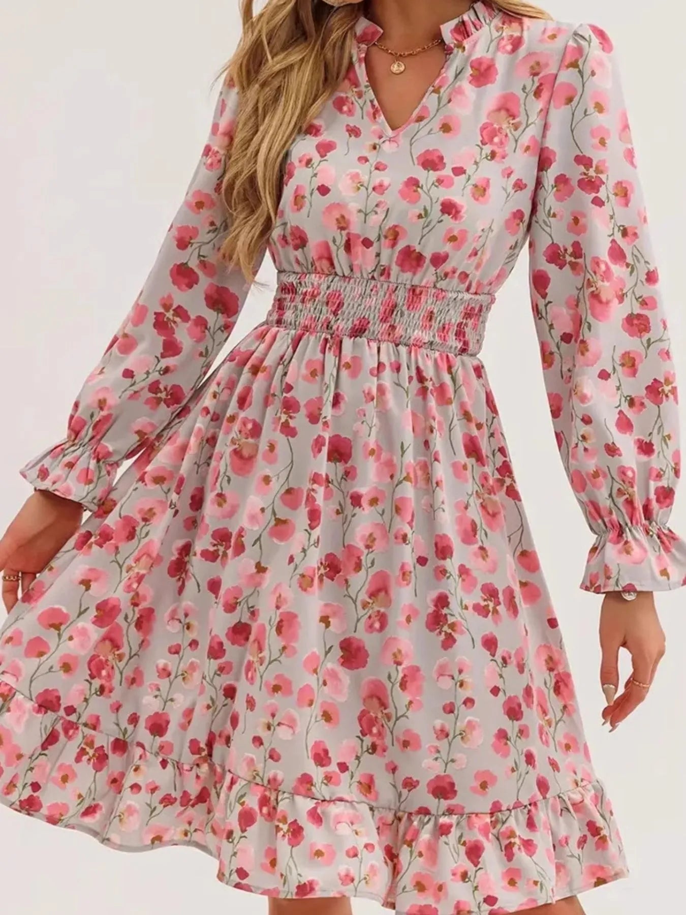 Floral Print Flounce Sleeve Ruffle Hem Dress 