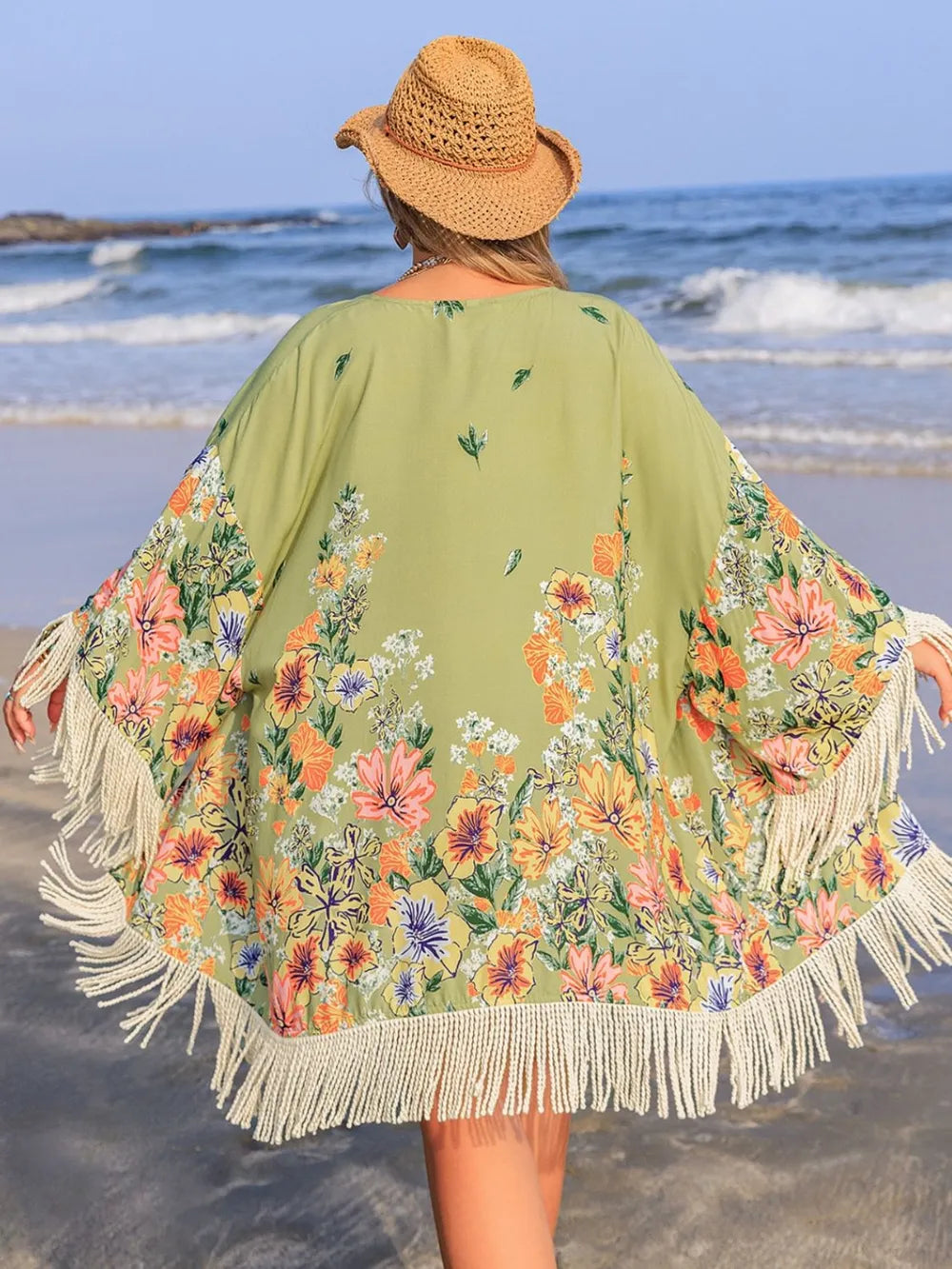 Plus Size Fringe Open Front Cover-Up 