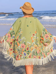 Plus Size Fringe Open Front Cover-Up 