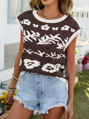 Round Neck Cap Sleeve Knit Top 