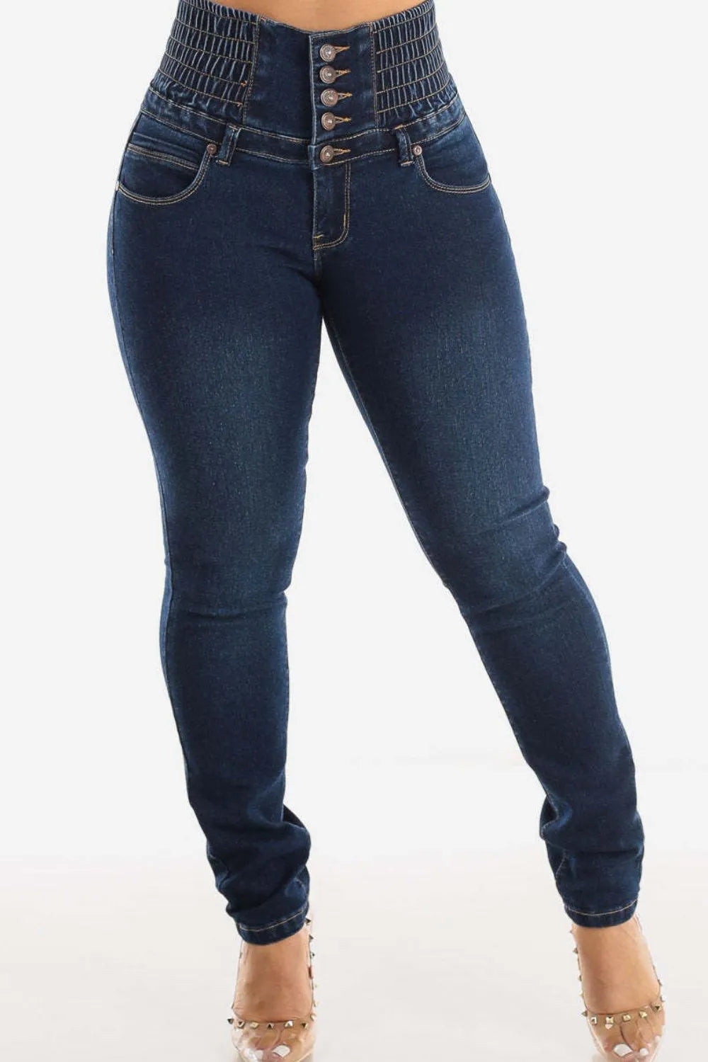 High Waist Buttoned Skinny Hip Lifting Jeans 