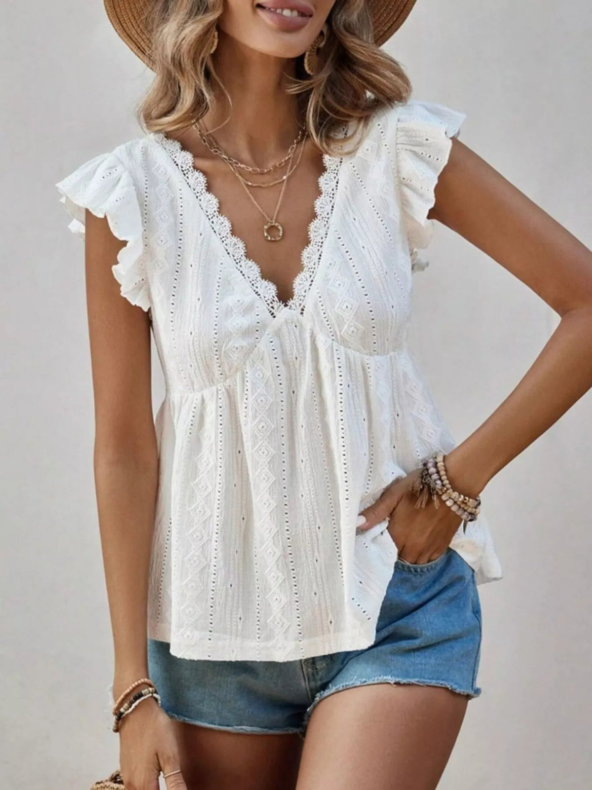 Ruffle Sleeve V-Neck Blouse 