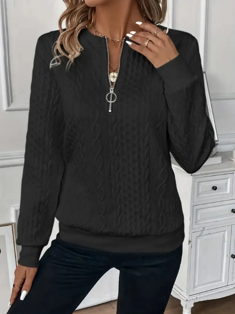 Texture Half Zip Long Sleeve Sweatshirt 
