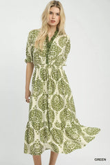 Umgee Paisley Smocked Waist Midi Dress 