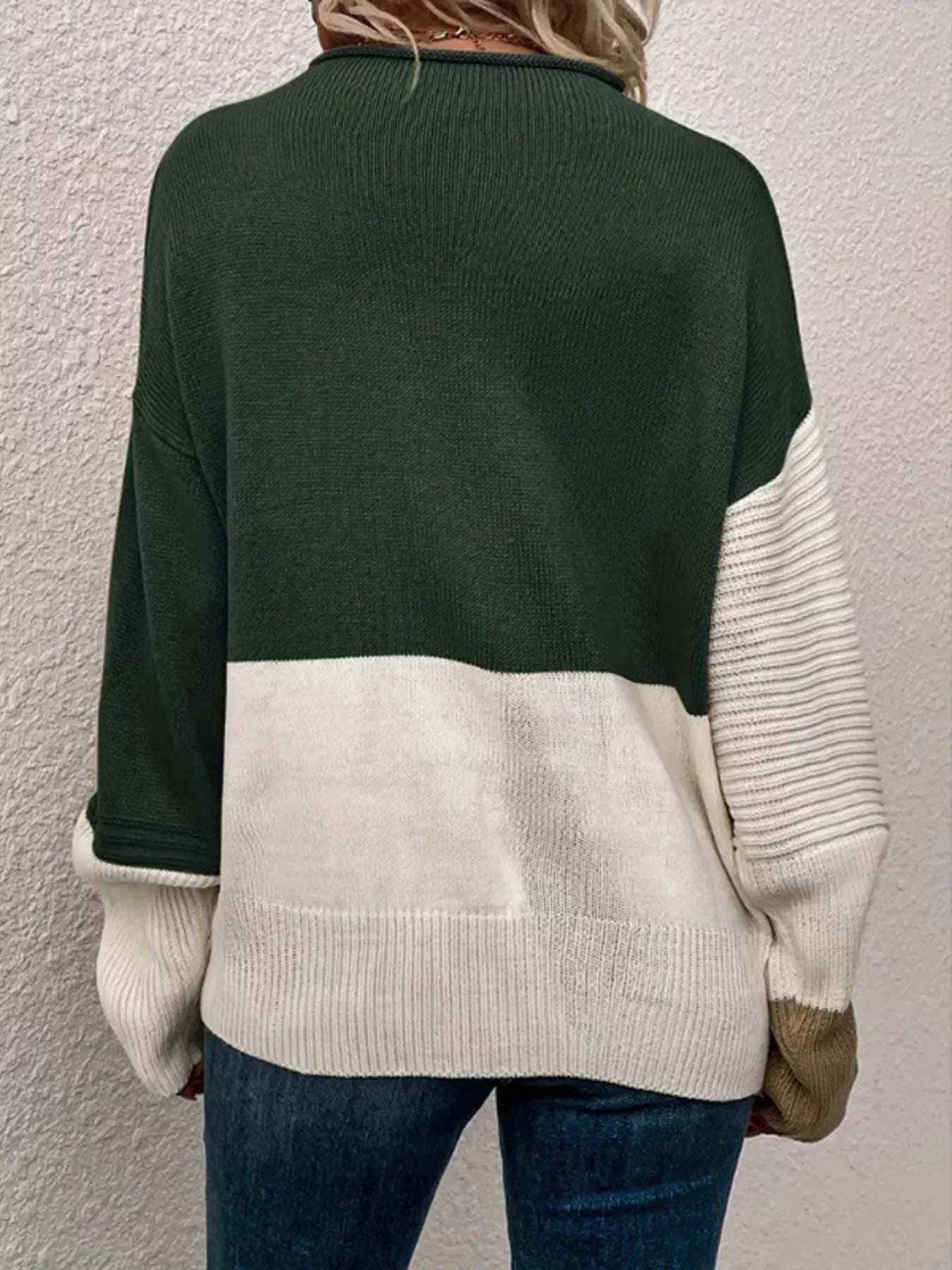 Color Block Ribbed Knit Sweater 