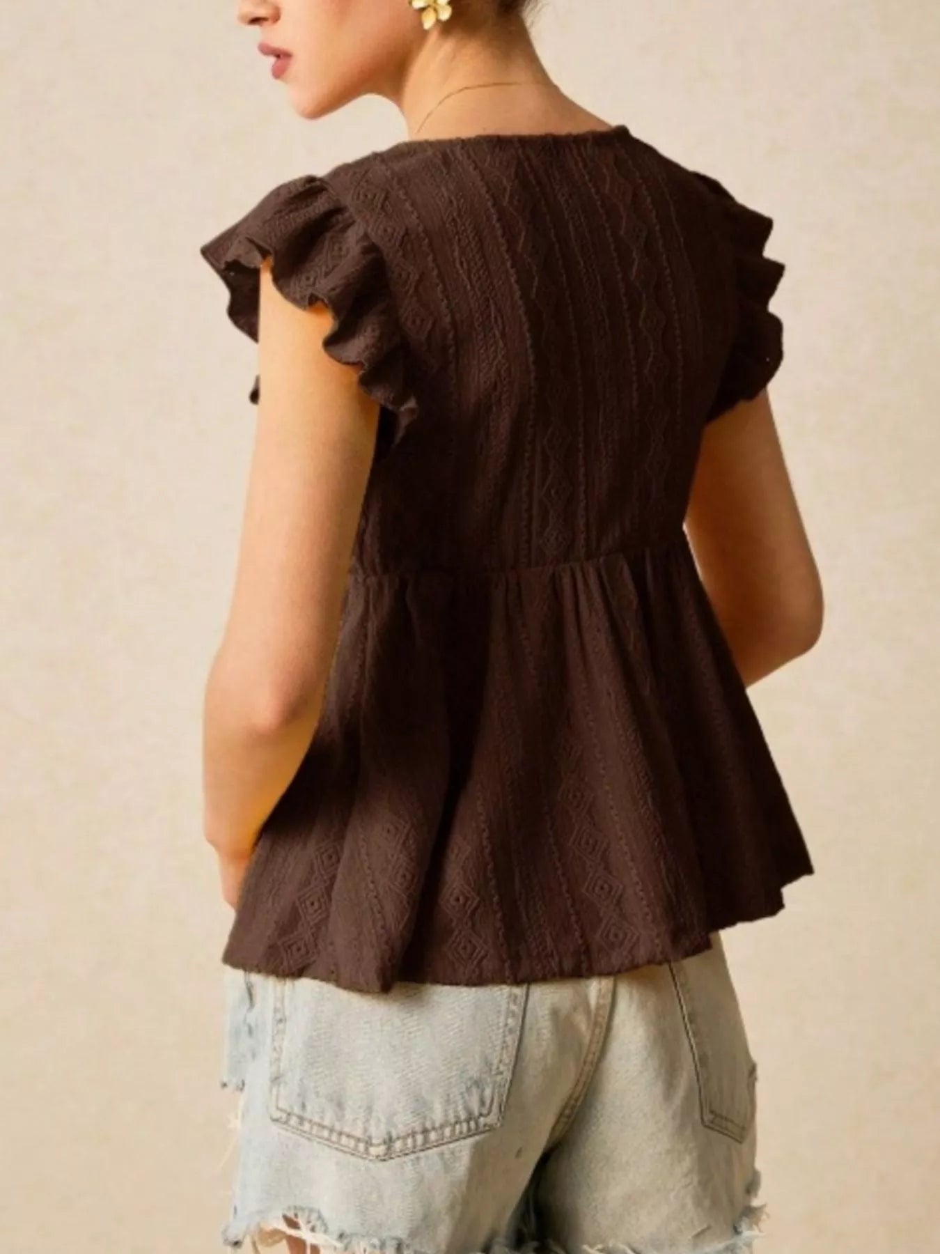 Ruffle Sleeve V-Neck Blouse 