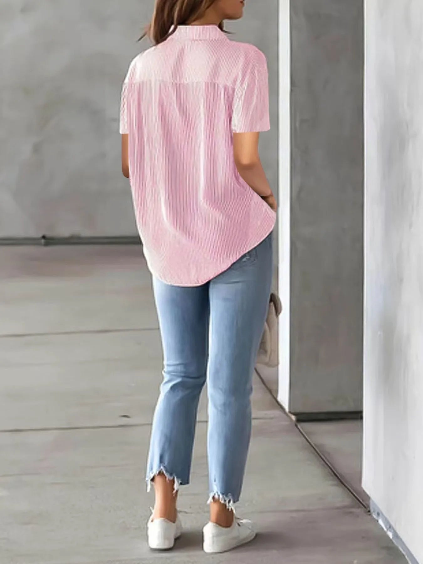 Full Size Striped Button-Up Casual Shirt with Pocket Plus Size 