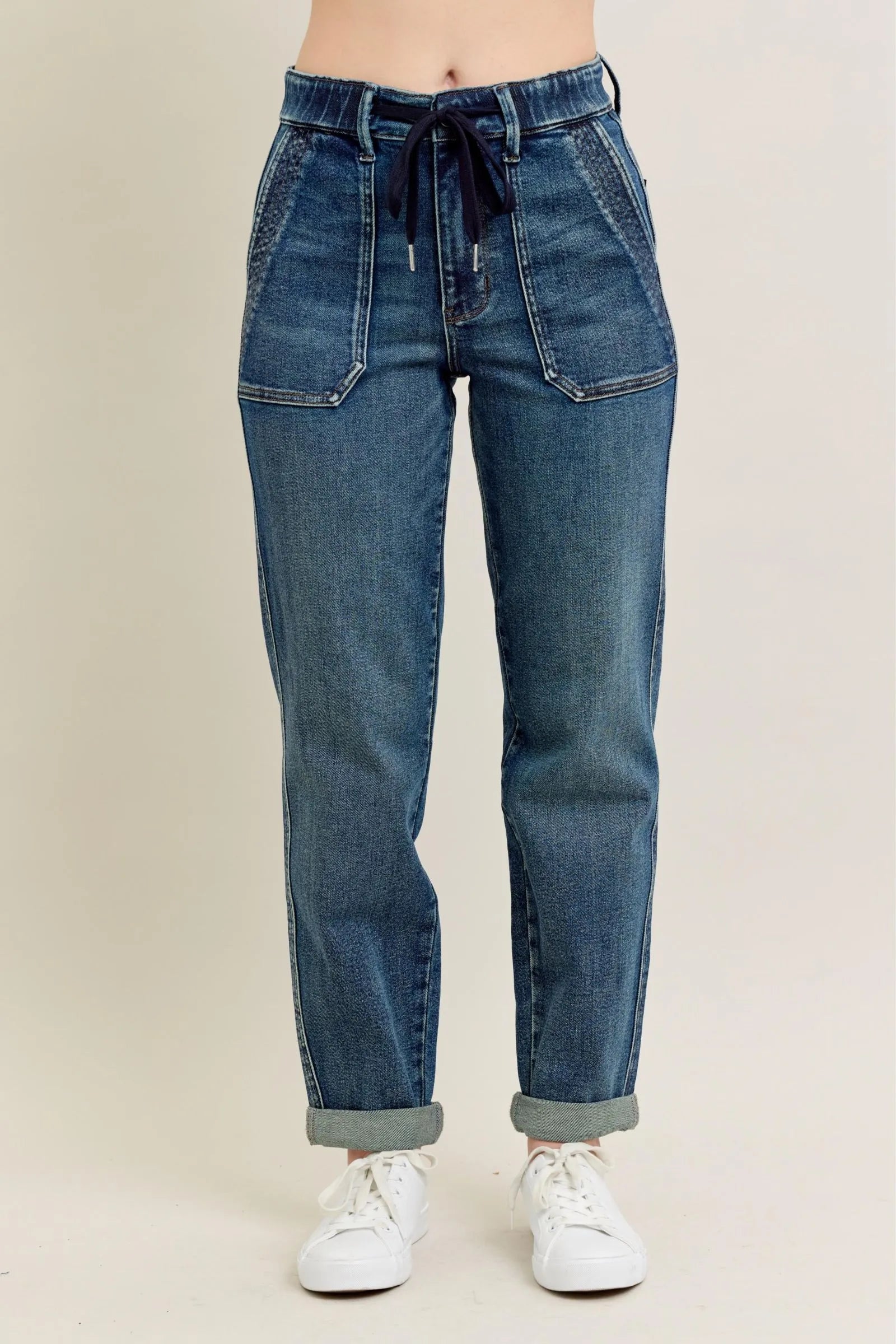 Judy Blue Full Size HW Vintage Wash Jeans w/ Drawstring Plus Size 