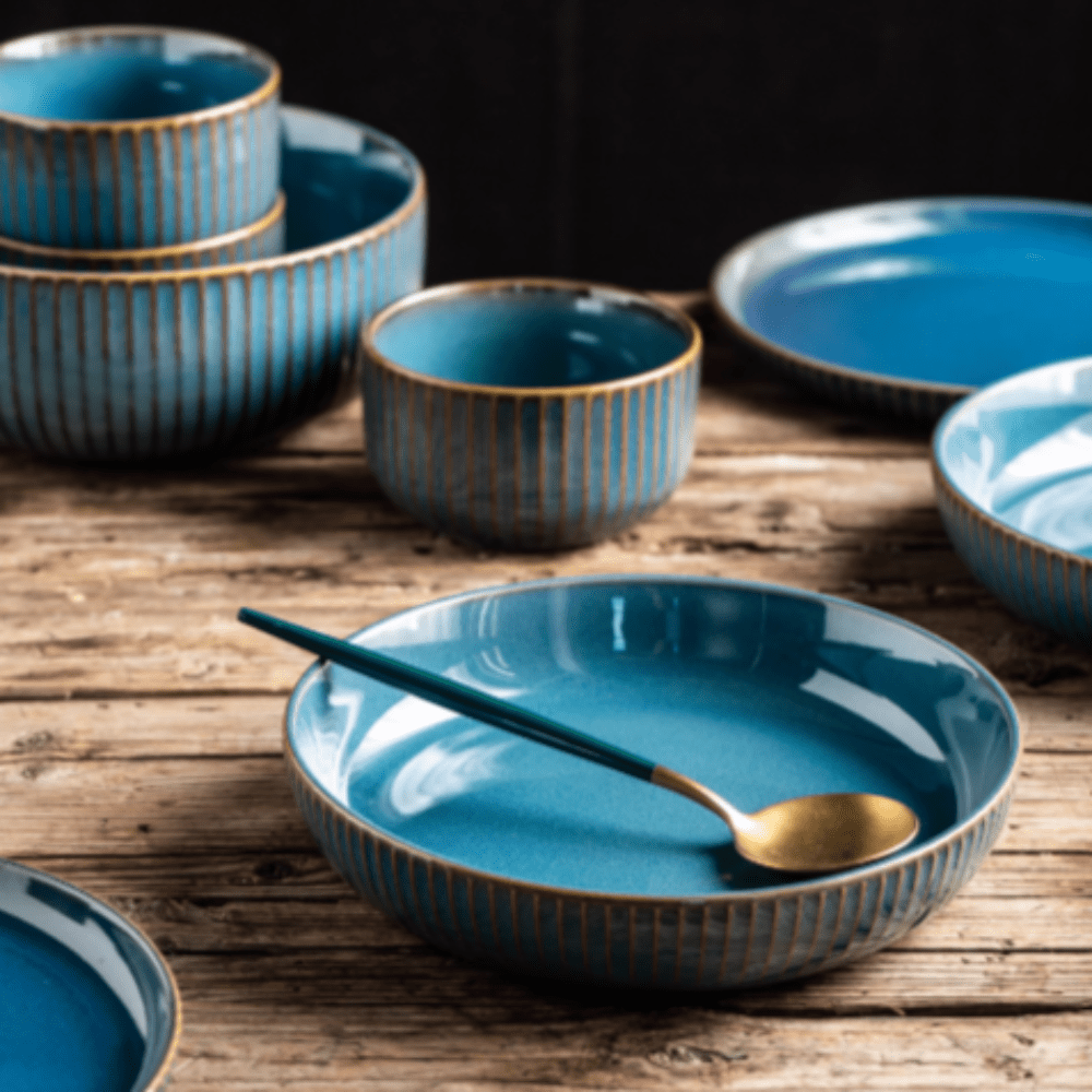 12-Piece Ceramic Dinnerware Set with Unique Hand-Stained Finish – Elegant and Durable 