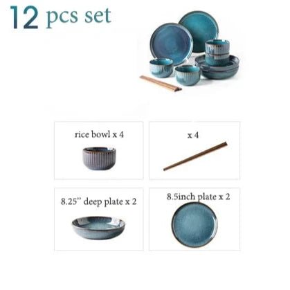12-Piece Ceramic Dinnerware Set with Unique Hand-Stained Finish – Elegant and Durable 