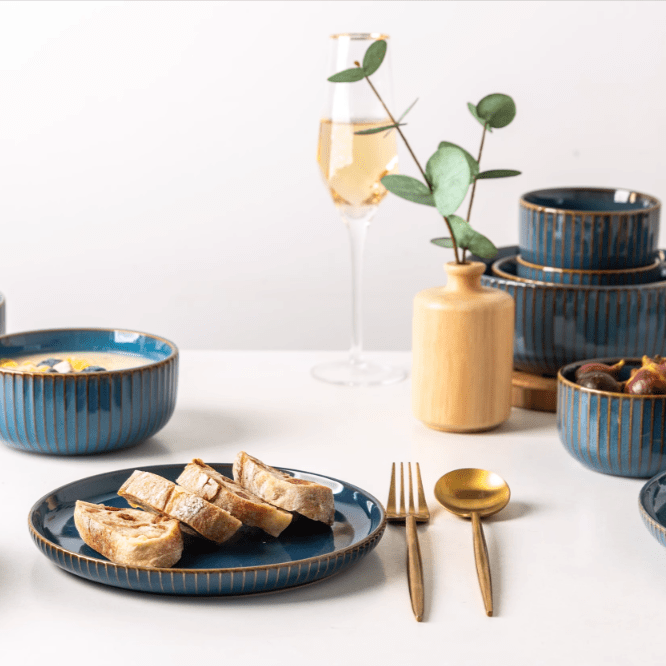 12-Piece Ceramic Dinnerware Set with Unique Hand-Stained Finish – Elegant and Durable 