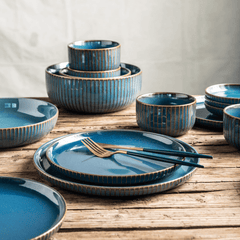 12-Piece Ceramic Dinnerware Set with Unique Hand-Stained Finish – Elegant and Durable 