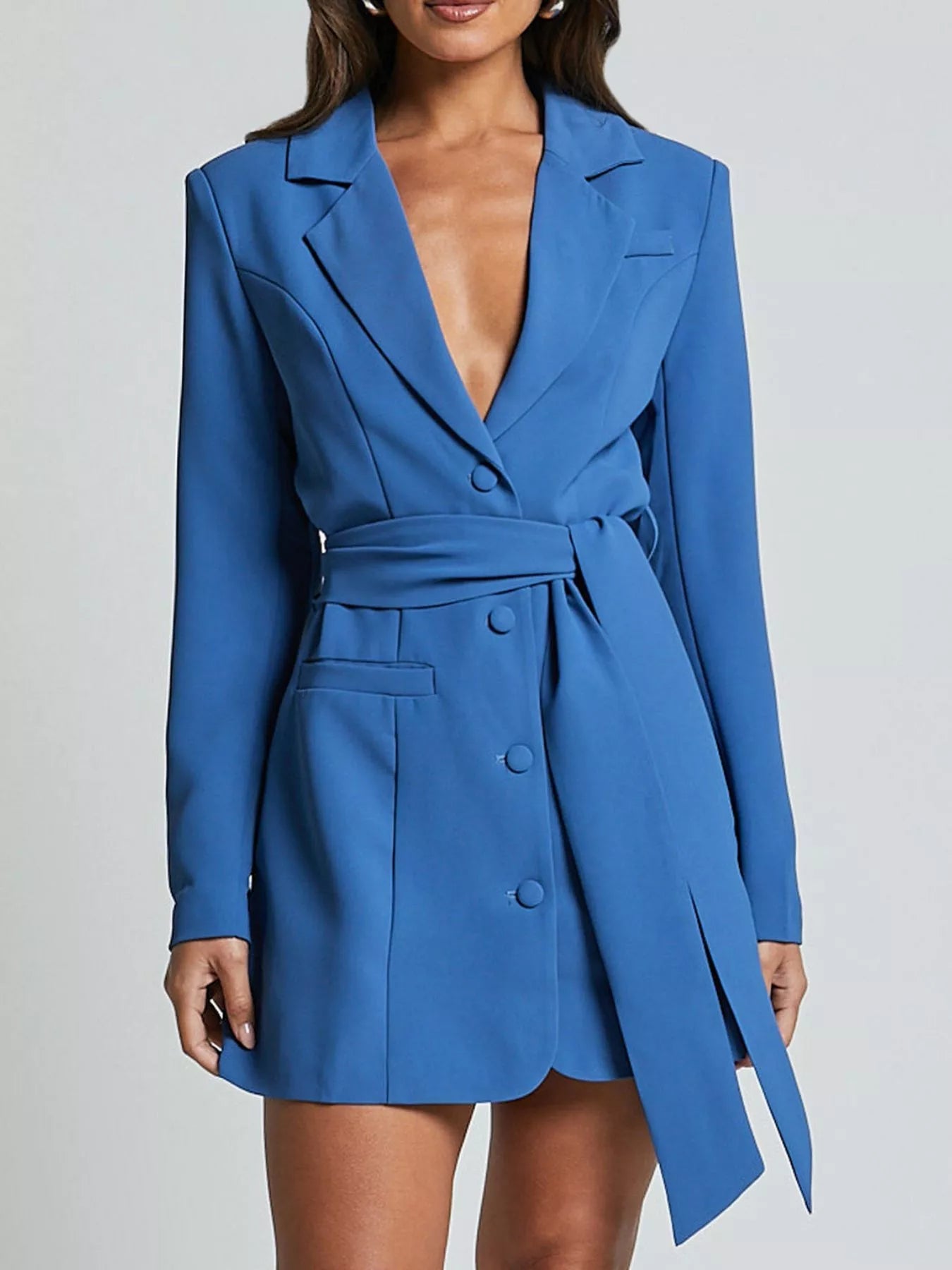 Lapel Collar Tie Waist Blazer 