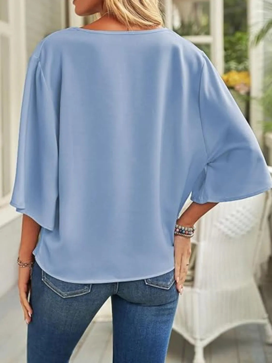 Full Size Ruched Three-Quarter Sleeve Blouse Plus Size 