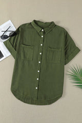 Pocketed Button Up Short Sleeve Denim Shirt 