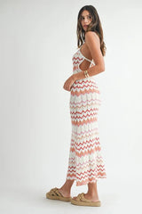 MABLE Lightweight Pointelle Chevron Knit Maxi Dress 