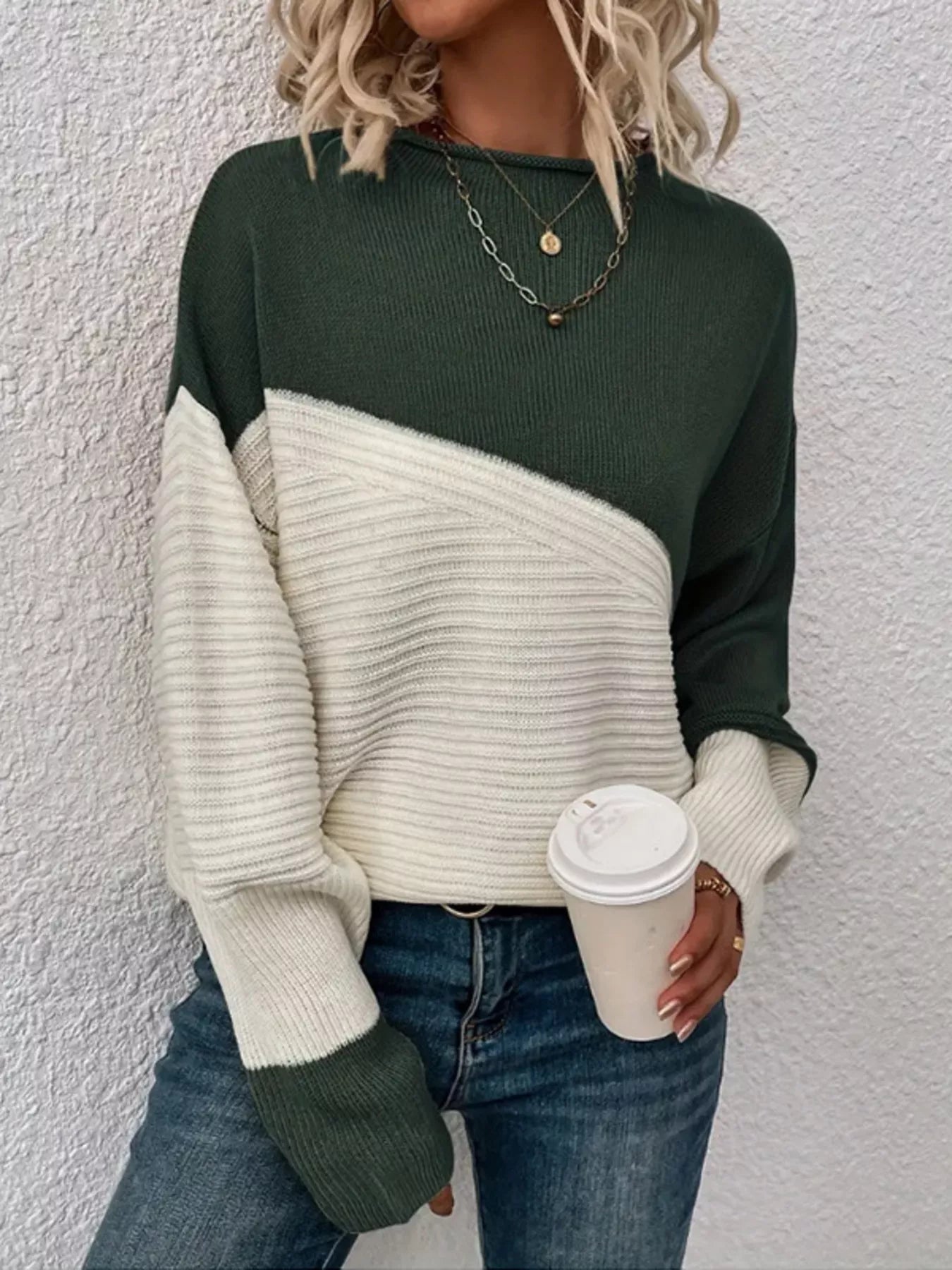 Color Block Ribbed Knit Sweater 