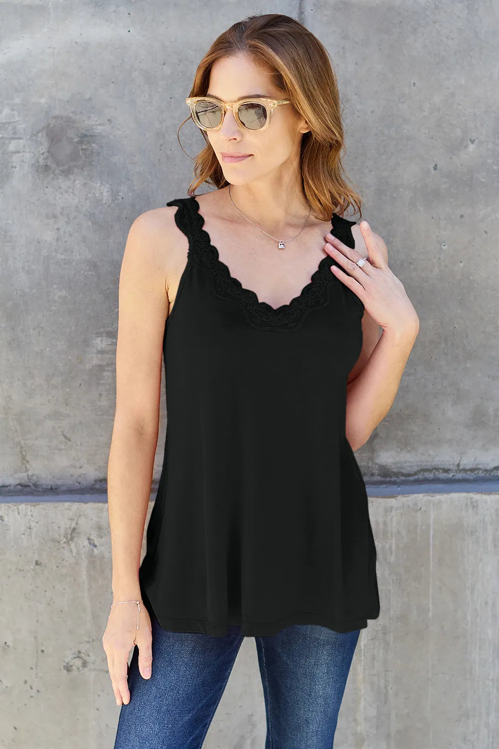 Basic Bae Full Size Lace Detail V-Neck Cutout Cami 