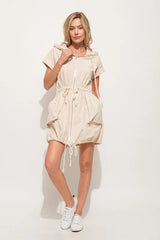 And The Why Short Sleeve String Details Hooded Mini Dress 