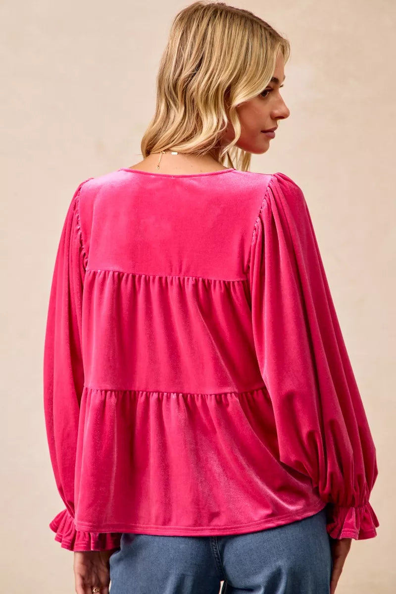 BiBi Christmas Theme Velvet Bow Tied Blouse 