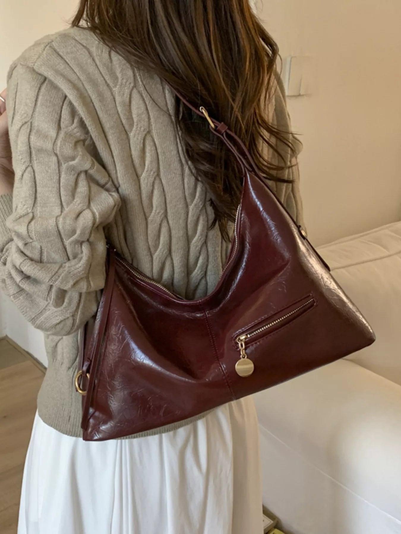 Leather Hobo Shoulder Bag 