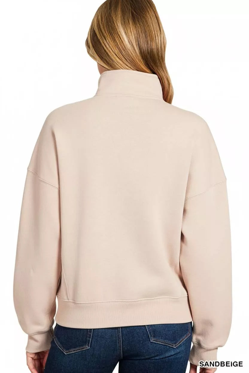 Zenana Fleece High Neck Half Zip Sweatshirt 