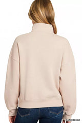 Zenana Fleece High Neck Half Zip Sweatshirt 