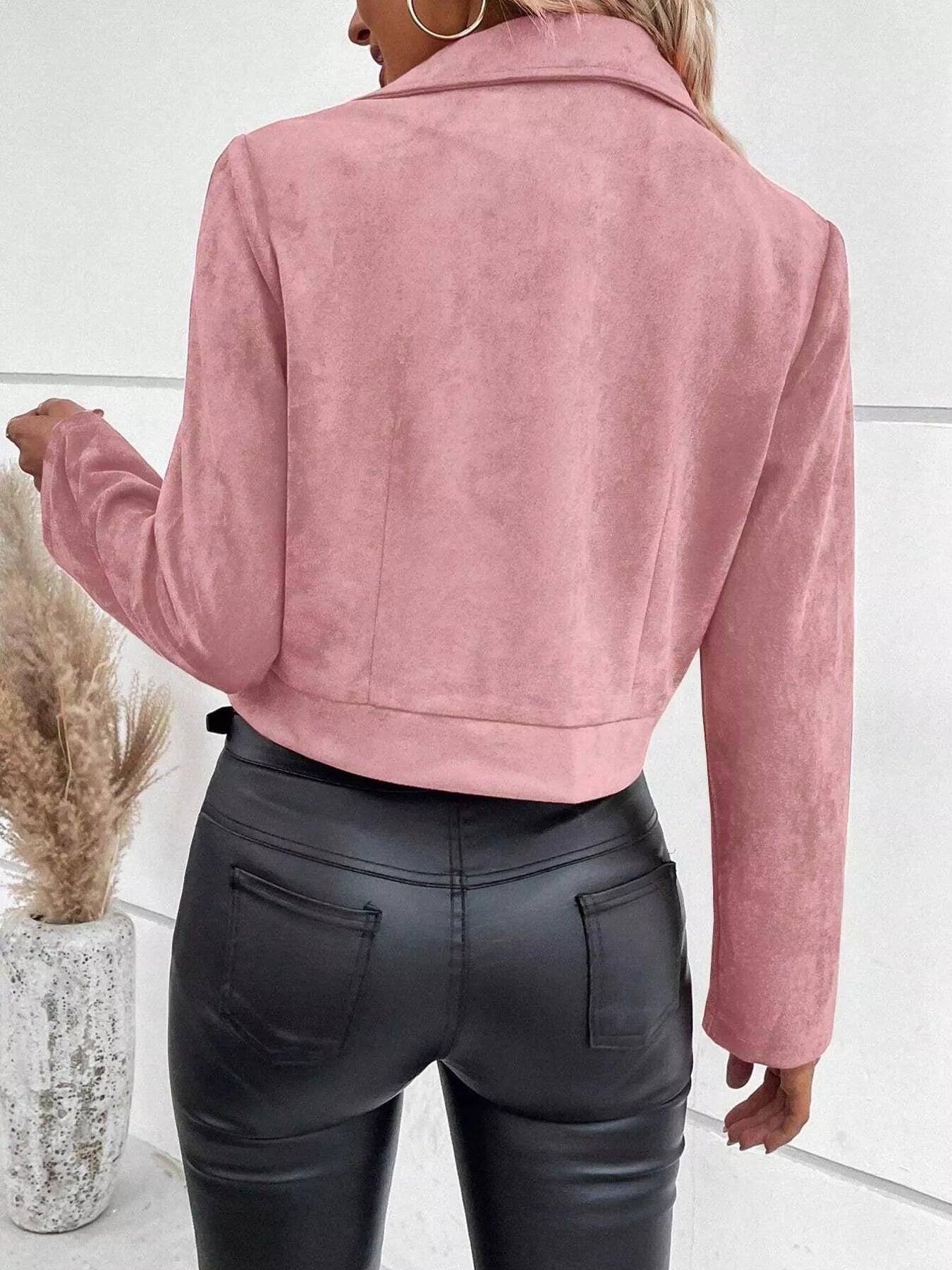 Suede Moto Jacket with Zip Detail 