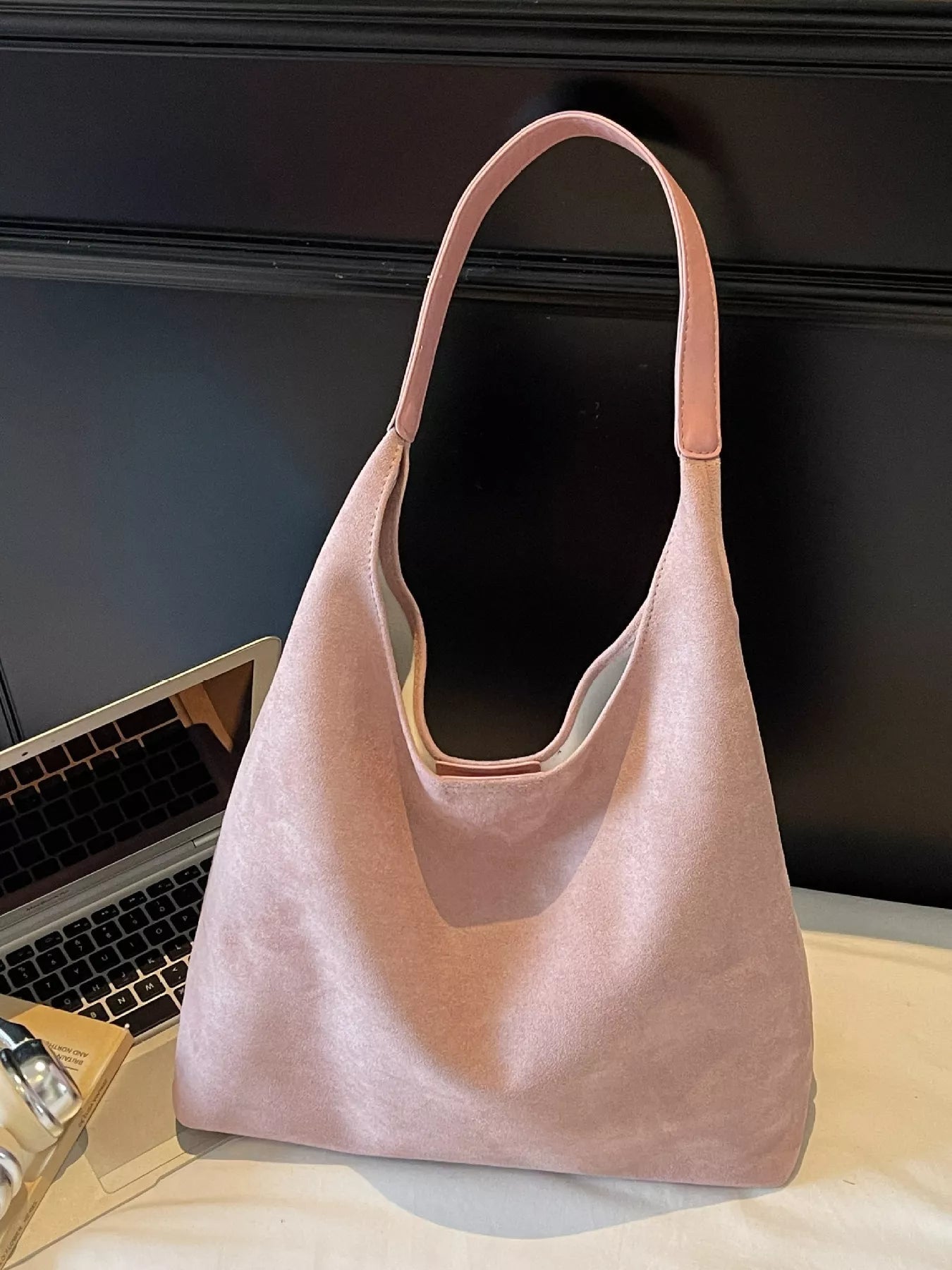 Solid Color Casual Suede Handbag 