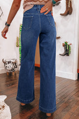Wide Leg Pocketed High Waist Jeans 